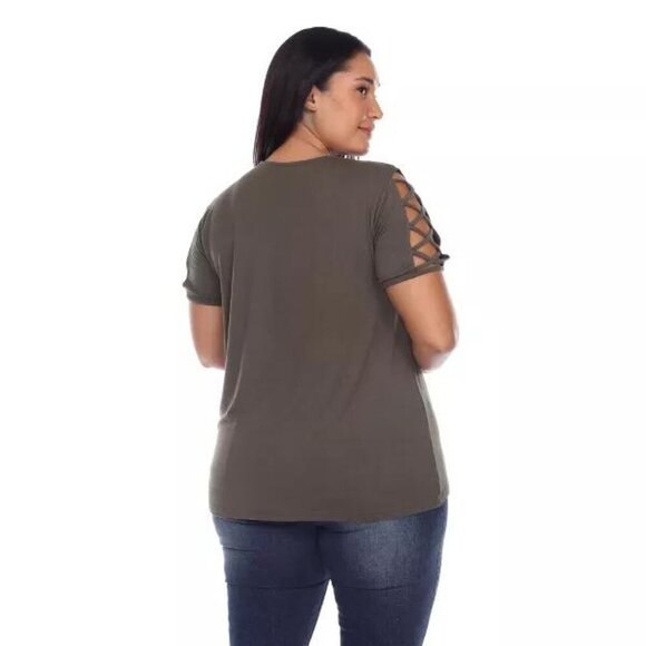 White Mark Plus Size Keyhole Cutout Sleeve Tunic Top - Olive Green, Size 1X, NWT - Picture 6 of 6